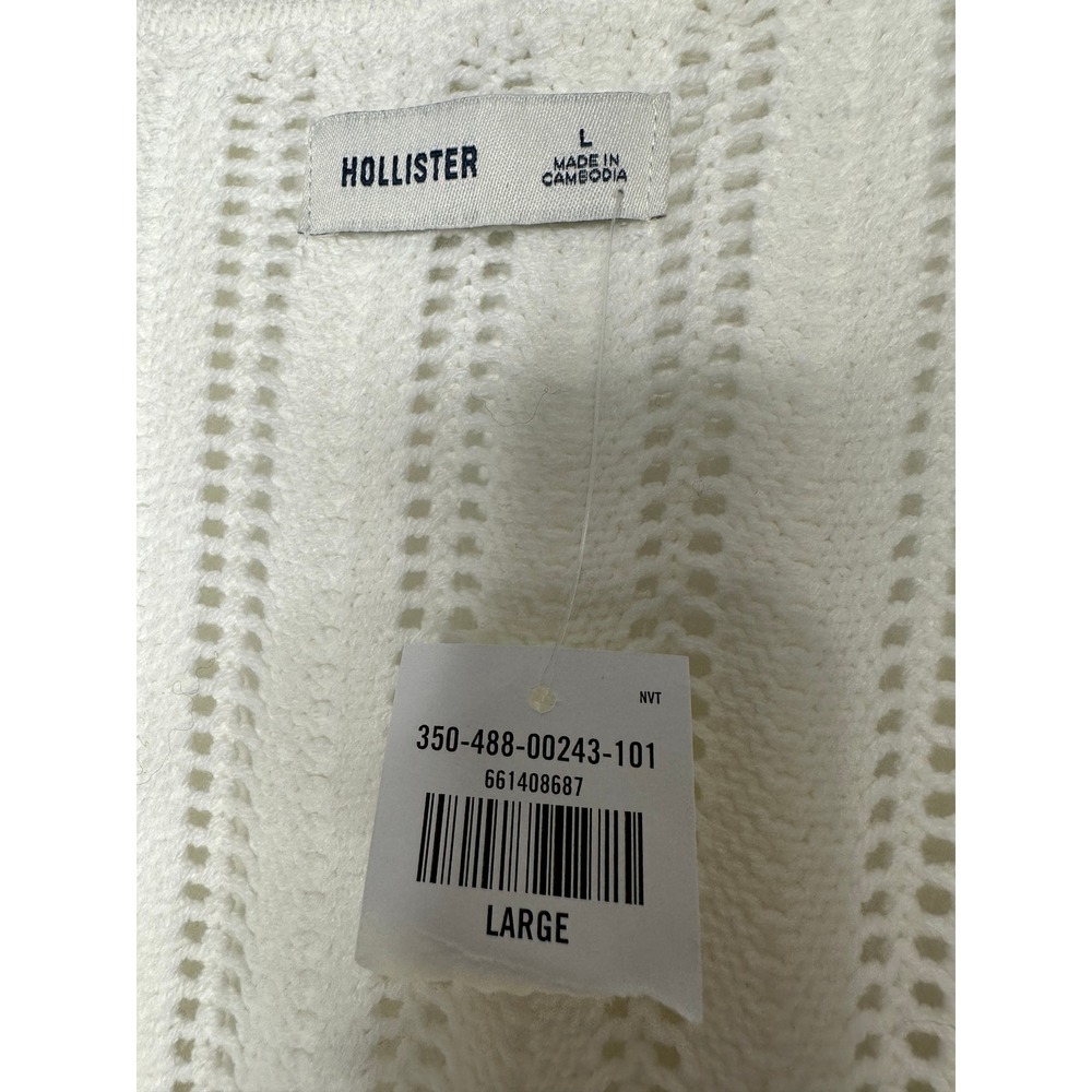 New Hollister White Pointelle Knit Tie Front Cardigan Sweater Large - Picture 5 of 11